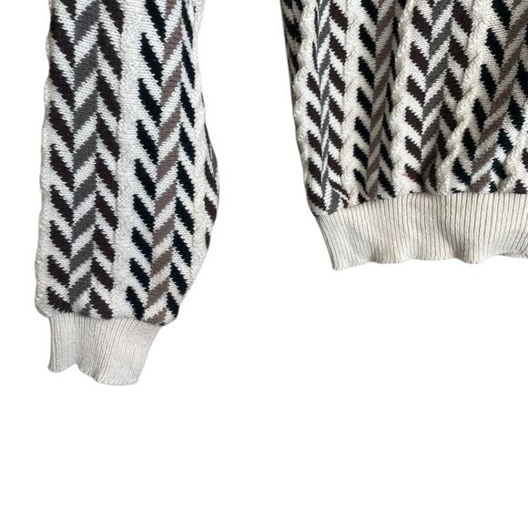 Shenandoah Sweater Mens Medium Cream Brown Black Geometric Knit Made in USA - Picture 5 of 8